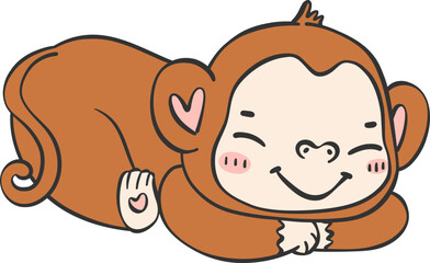 Baby Monkey slepping Cartoon Animal. Cheerful and Cute Wildlife Character