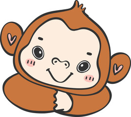 Baby Monkey Cartoon Animal. Cheerful and Cute Wildlife Character