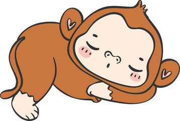 Baby  Monkey sleeping Cartoon Animal. Cheerful and Cute Wildlife Character