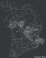 Detailed hand-drawn navigational urban street roads map of the PLOUZANÉ COMUNE of the French city of BREST, France with vivid road lines and name tag on solid background