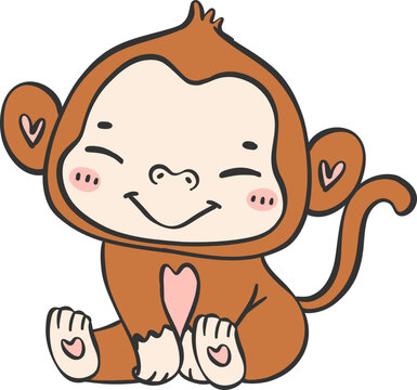 Baby Monkey Cartoon Animal. Cheerful and Cute Wildlife Character