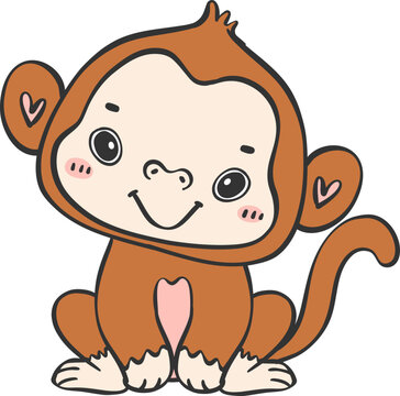 Baby Monkey smile Cartoon Animal. Cheerful and Cute Wildlife Character
