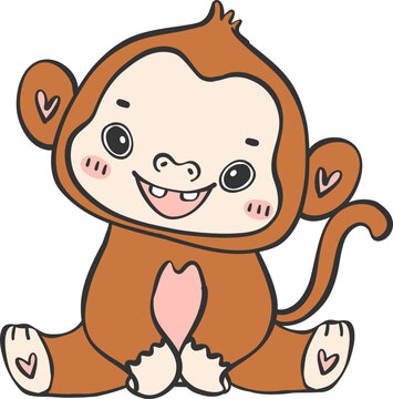 Baby  Monkey Cartoon Animal. Cheerful and Cute Wildlife Character