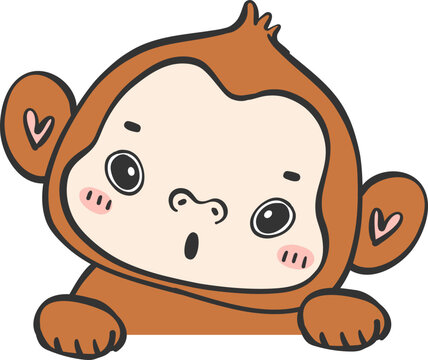 Baby  Monkey exciting Cartoon Animal. Cheerful and Cute Wildlife Character