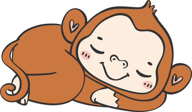 Baby Monkey sleeping Cartoon Animal. Cheerful and Cute Wildlife Character