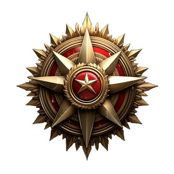 a red and gold star on a transparent background, in the style of soviet realism, white and bronze tones