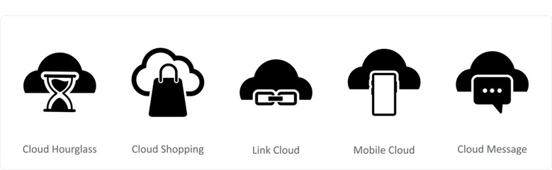 A set of 5 Internet icons as cloud hourglass, cloud shopping, link cloud