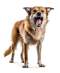 scary dangerous rabid dog with open mouth on isolated background, generative ai