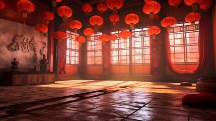 A beautiful view of chinese temple room. Generative AI.