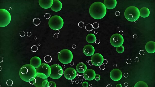 Rising green and white bubbles motion background