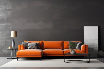Orange sofa room home. Generate Ai
