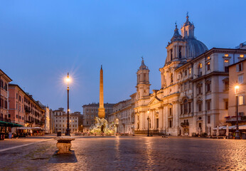 Piazza Navona square in center of Rome at dawn, Italy