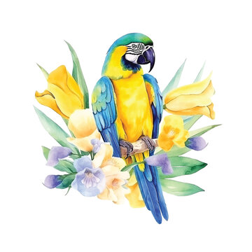 lue-and-yellow Macaw watercolor paint 