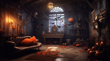 A beautiful background room to promote halloween party. Generative AI.