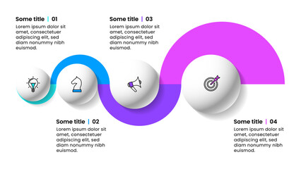 Infographic template. A line with 4 steps and growing circles