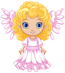 Obraz na płótnie Canvas Angel Girl with Wings Cartoon Character