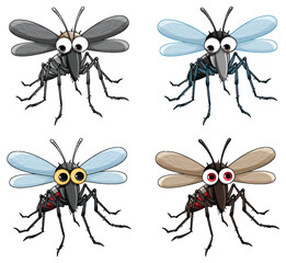 Cute mosquito cartoon character flying