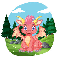 Cute Dragon in the Forest Scene