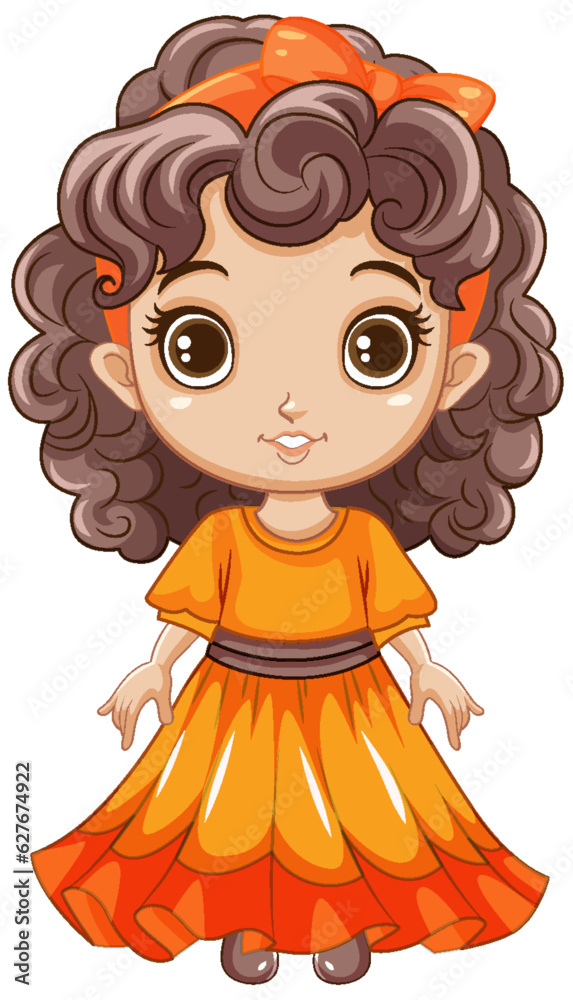 Sticker cute girl with brown curly hair