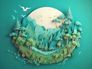 Zelfklevend Fotobehang 3D landscape made of paper. Generative AI © Tatiana