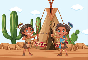 Indigenous people in front of their house © blueringmedia