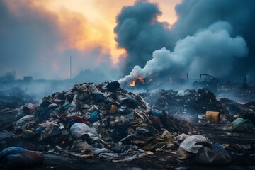 A garbage pile in a trash dump or landfill, polluting the environment, Generative Ai