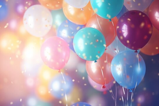 Abstract background of multicolored birthday balloons.