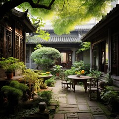 Japanese garden in the garden Generative AI
