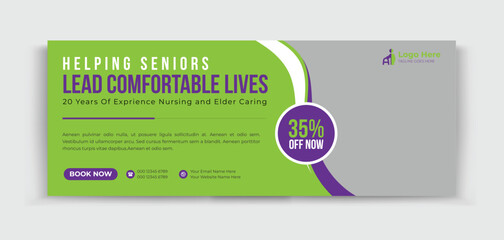 Senior Care timeline cover design template for your business ads promotion 