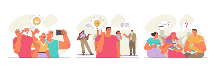 Uniqueness and individuality set. Character standing out from the crowd