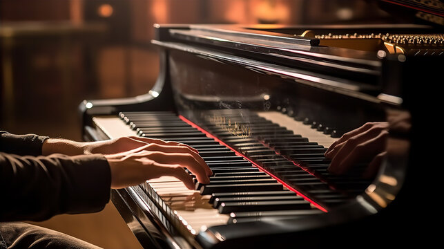 Playing piano closeup - AI generated