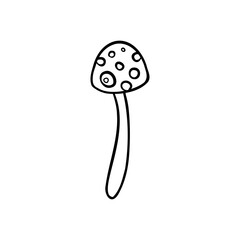 Magic mushrooms. Psychedelic hallucination. Outline vector illustration isolated on white. 60s hippie art. Coloring book for kids and adults.