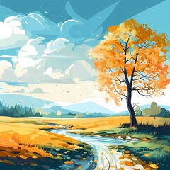 an animation of a landscape with trees