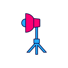 Filled outline Studio light bulb in softbox icon isolated on white background. Shadow reflection design. Vector