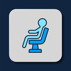 Filled outline Human waiting in airport terminal icon isolated on blue background. Vector