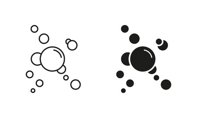 Bubble Soap, Champagne Drops Line and Silhouette Black Icon Set. Soda Symbol Collection. Underwater Ball. Sphere Foam Pictogram, Clean Water. Air Oxygen. Isolated Vector Illustration