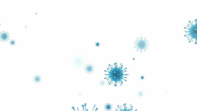 4K. Covid virus Animation slowly falling on a green screen. Covid virus fall on chroma key background.