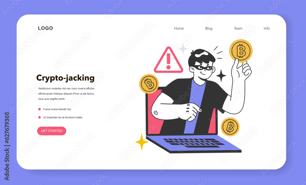 Wall mural cryptojacking web banner or landing page. hidden unauthorized
