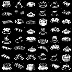 Food Drinks Fruits Vegetables Dishes Set Pattern