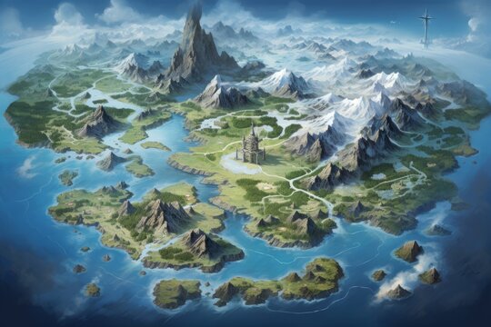 Fantasy map with amazing background. Beautiful illustration picture. Generative AI