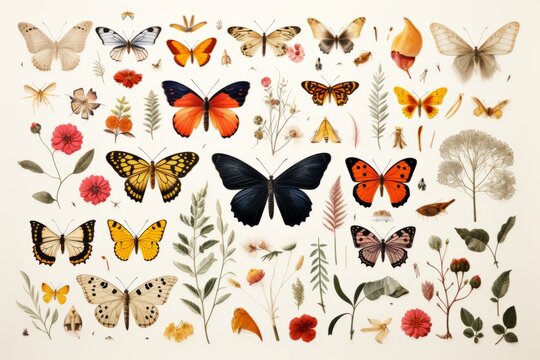 A variety of colorful butterflies. Beautiful illustration picture. Generative AI
