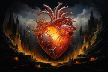 Red heart floating in the air. Beautiful illustration picture. Generative AI