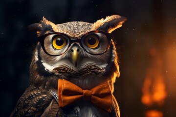 Owl wearing glasses. Beautiful illustration picture. Generative AI