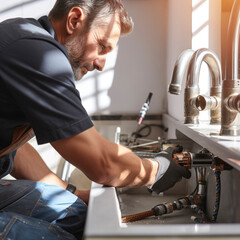 Plumber fixing a tap