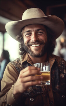 Portrait of a cowboy drinking