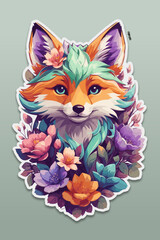 Obraz premium Illustration series containing some cute wild animals in decorative floral style and vivid colors. This one focuses on a fox covered in flowers. 