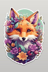 Illustration series containing some cute wild animals in decorative floral style and vivid colors.  This one focuses on a fox covered in flowers. 