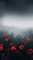 Obraz premium Misty field with red poppies
