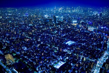 東京都、東京スカイツリーからの夜景（東京タワー方面）