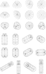 Set of 3D wireframe objects Part 3, collection of 3D wireframe illustrations